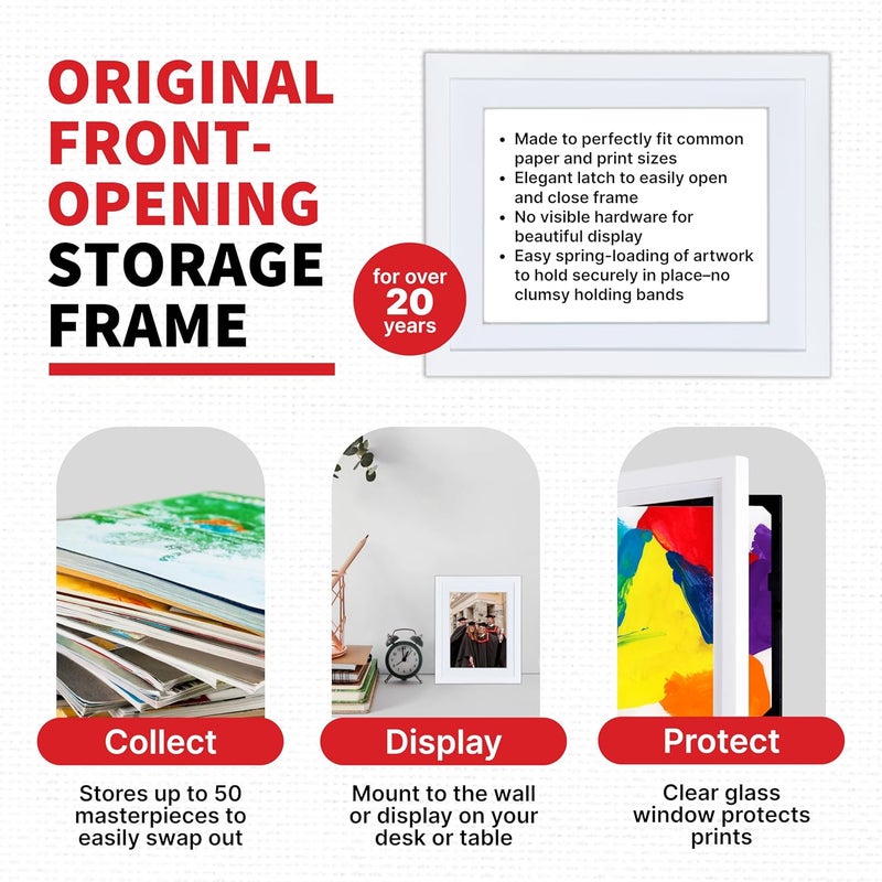 Dynamic Frames Li’l Davinci Front-Open 2-Pack Kids Art Frames, Wooden Frames for 8.5x11 Artwork, Prints & Certificates, Store up to 50 per Frame, 11.75 x 14.75 Outer Dimensions, White - Image 3